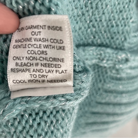 CJ Banks Teal White Black Grey Silver Thread Fair Aisle Soft Crew Neck Sweater - Picture 5 of 10